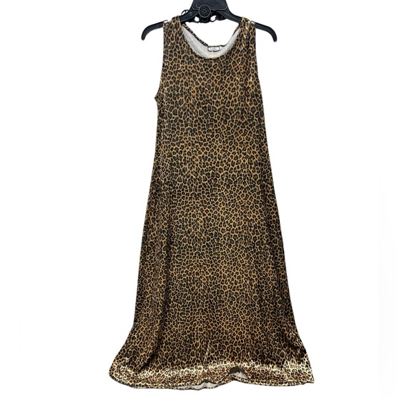 Vintage Leopard animal print sleeveless velour velvet Maxi shirt Dress Small - Picture 1 of 5